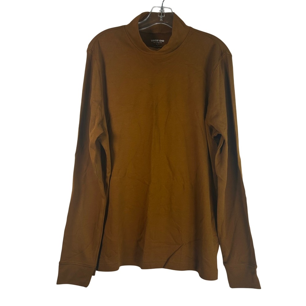 Lands End Size XL Tall Brown Relaxed Fit Long Sleeve Mock Neck T-Shirt